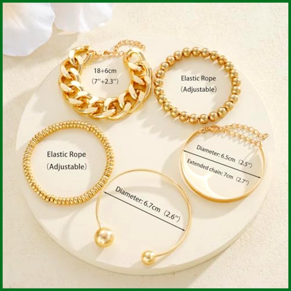 Stackable Chunky Adjustable Chain Beaded Cuff Ban… - image 6